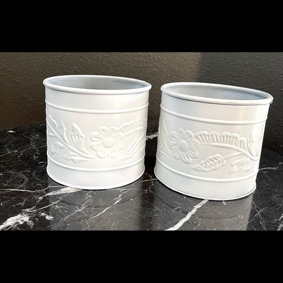 Vintage Embossed Heavy Metal Bucket Set of (2) Planters by Hosley - Picture 1 of 7